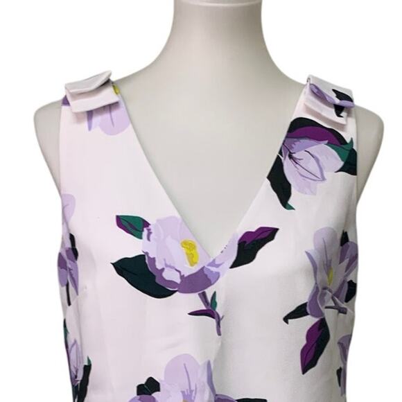 Banana Republic Womens Small White 100% Polyester Floral Sleeveless V Neck Top - Picture 2 of 7